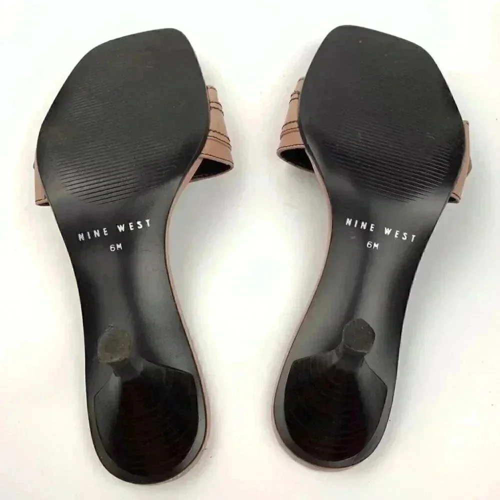 Nine West Yara heels sz 6 mauve pink leather square toe slides vintage 90s y2k